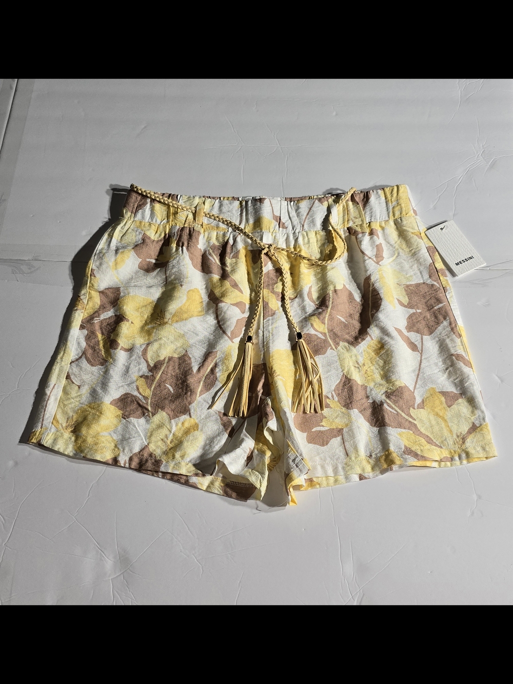 Floral Tie-Waist Bermuda Shorts in Yellow and Brown